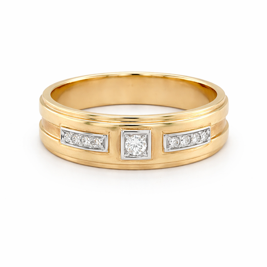 0.10TDW Diamond Men's Band in 10K Yellow Gold