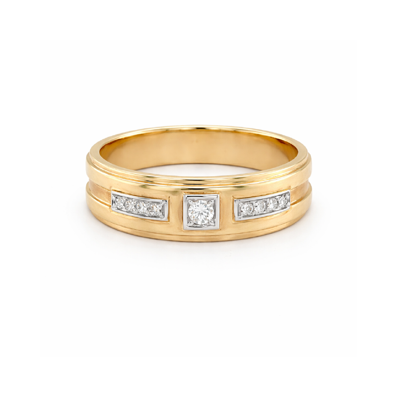 0.10TDW Diamond Men's Band in 10K Yellow Gold