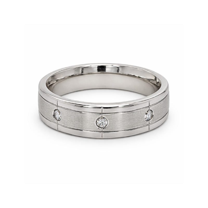 10K White Gold 0.12CT Three Diamond Ladies Band
