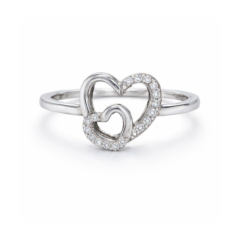 10K White gold 0.08CT Diamond Double Heart Ring