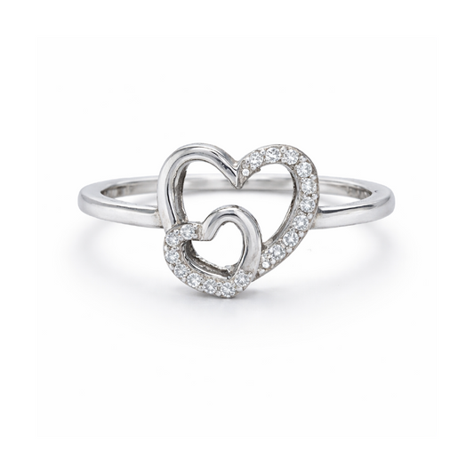 10K White gold 0.08CT Diamond Double Heart Ring