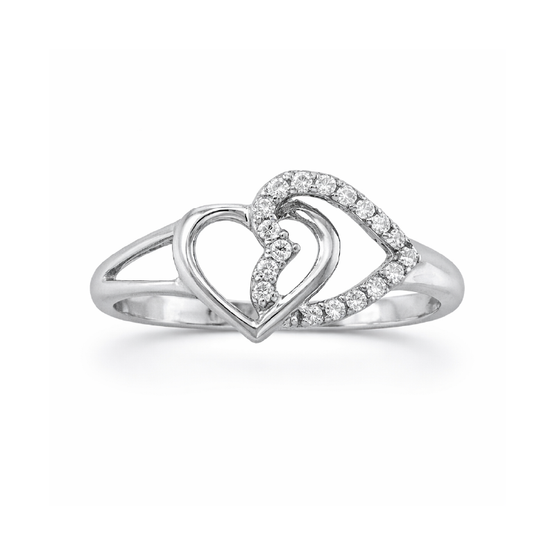 10K White Gold 0.10CT Women's Diamond Double Heart Ring