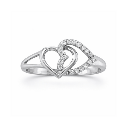 10K White Gold 0.10CT Women's Diamond Double Heart Ring