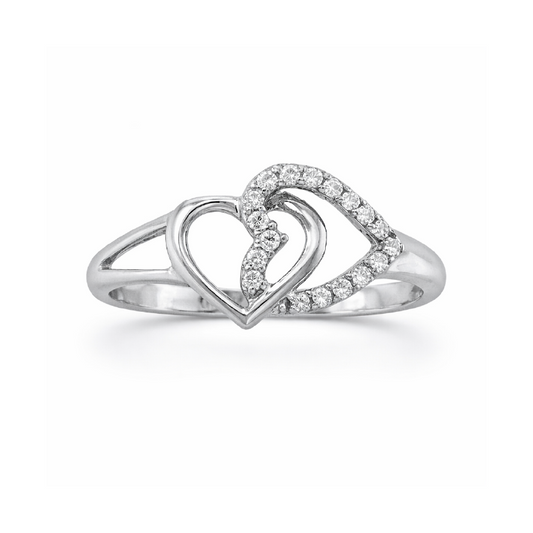 10K White Gold 0.10CT Women's Diamond Double Heart Ring