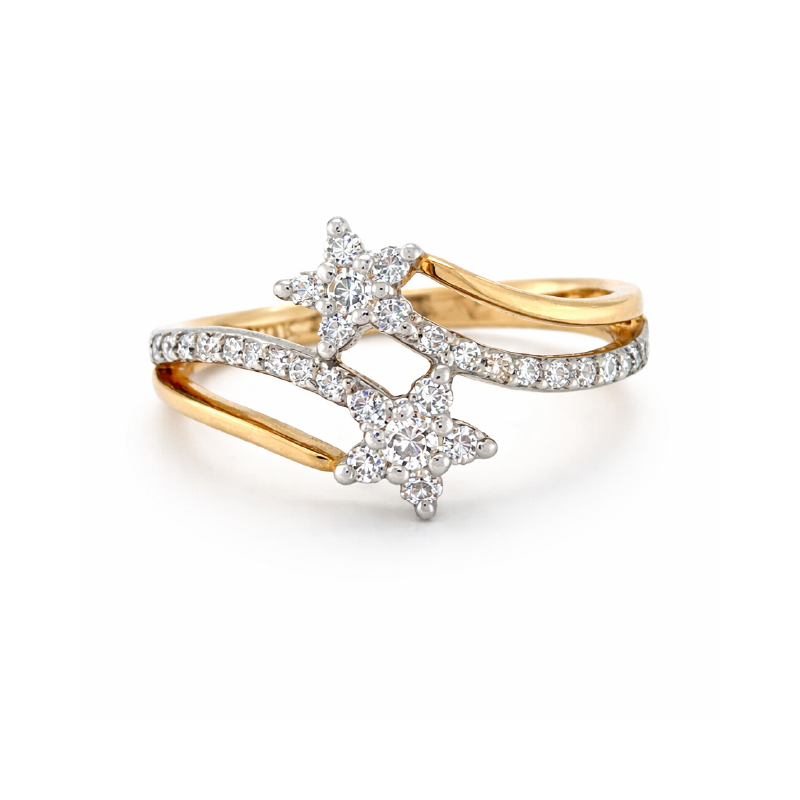 0.25 TDW Diamond Flowers Ring in 10K Yellow Gold
