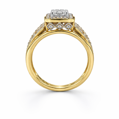 0.90 Ct TDW Diamond 14K Yellow And White Gold Special Halo Engagement Ring