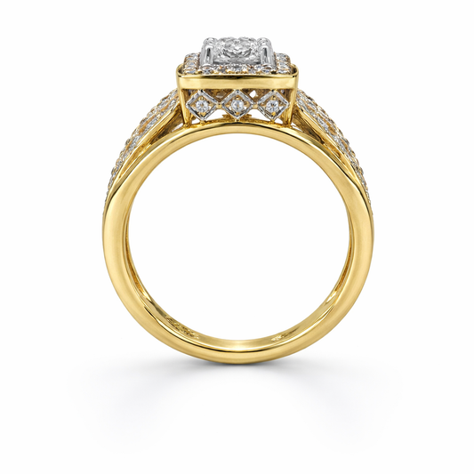 0.90 Ct TDW Diamond 14K Yellow And White Gold Special Halo Engagement Ring