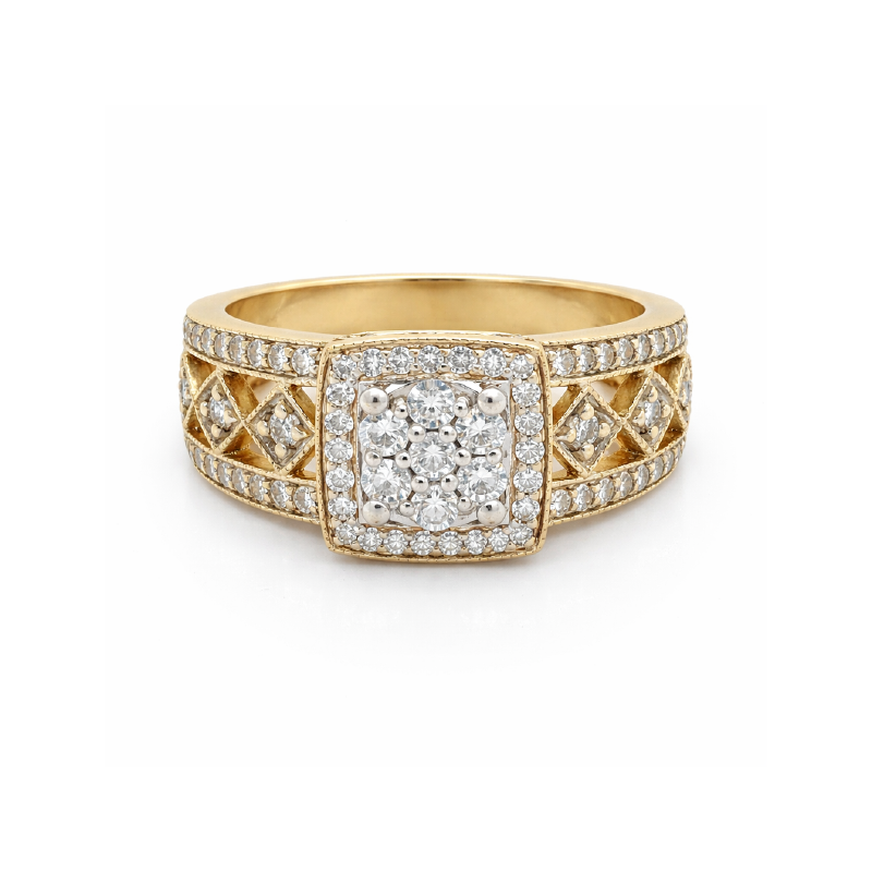 0.90 Ct TDW Diamond 14K Yellow And White Gold Special Halo Engagement Ring