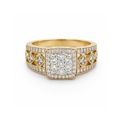 0.90 Ct TDW Diamond 14K Yellow And White Gold Special Halo Engagement Ring