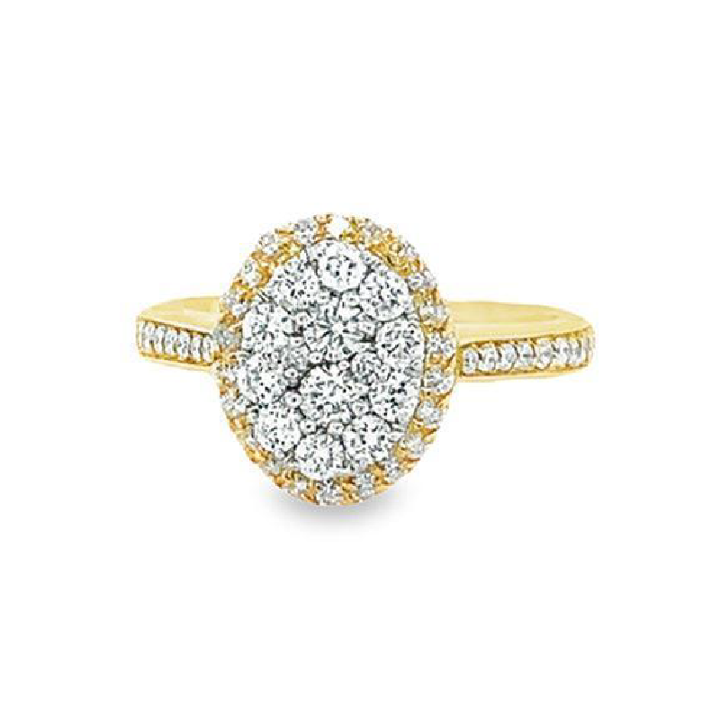 0.75 Carat Oval Diamond Halo Ring in 10K Yellow Gold