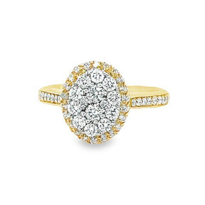 0.75 Carat Oval Diamond Halo Ring in 10K Yellow Gold