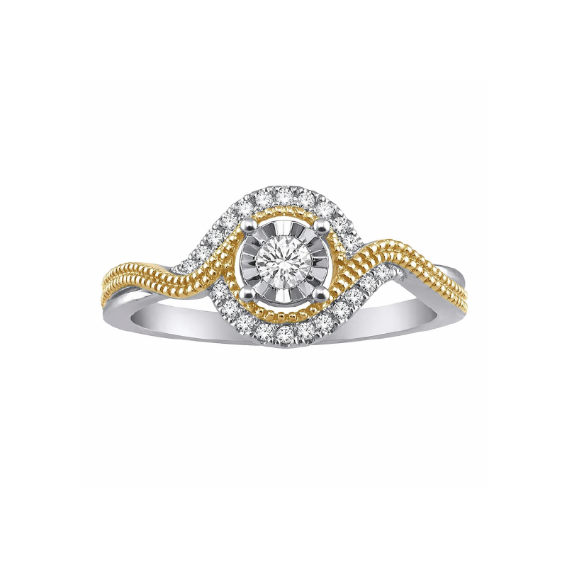 0.12TDW Diamond Ring in 10K Yellow and White Gold