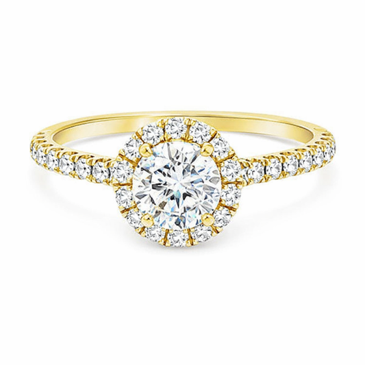 14K Yellow Gold 0.84tdw Lab Grown Halo Diamond Engagement Ring