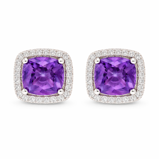 February Birthstone Earrings Amethyst Color CZ in Sterling Silver
