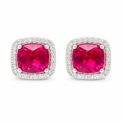 July Birthstone Ruby Color CZ Cushion Studs Earrings