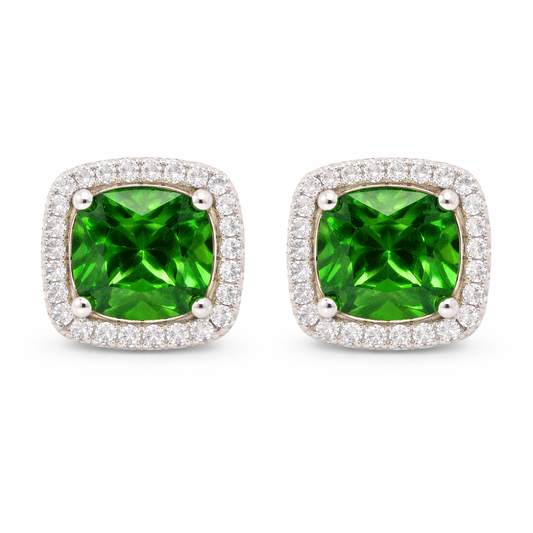 May Birthstone Emerald Color CZ Earrings in Sterling Silver