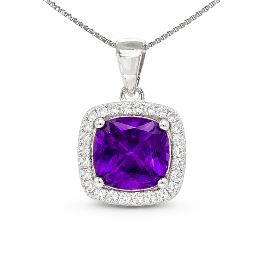 February Birthstone Amethyst Color CZ Pendant in Sterling Silver