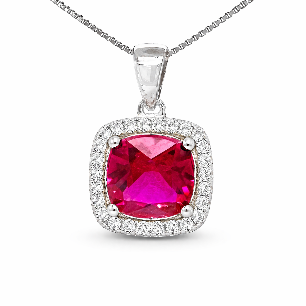 July Birthstone Ruby Color CZ Pendant in Sterling Silver