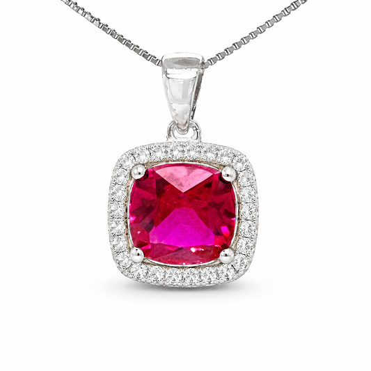 July Birthstone Ruby Color CZ Pendant in Sterling Silver