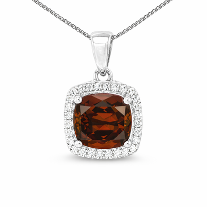 June Birthstone Rhodolite Color CZ Cushion Pendant In Sterling Silver