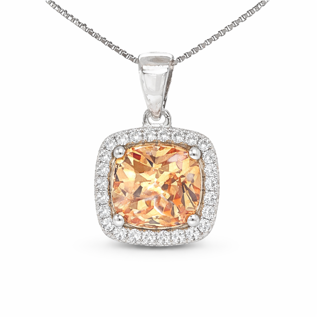 November Birthstone Color CZ Cushion Pendant in Sterling Silver