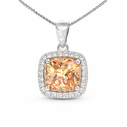 November Birthstone Color CZ Cushion Pendant in Sterling Silver