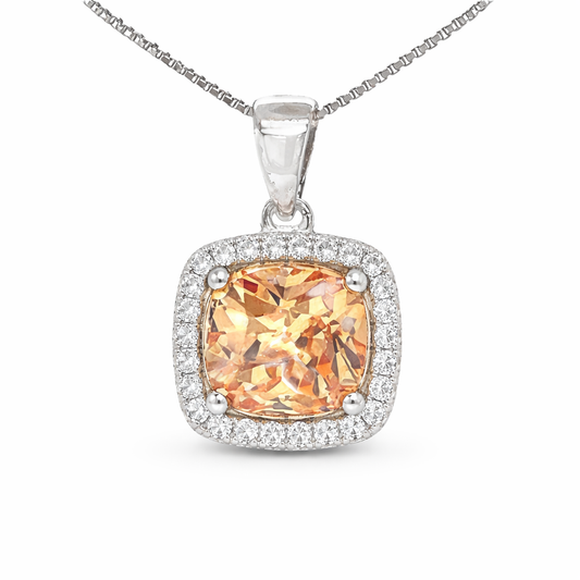 November Birthstone Color CZ Cushion Pendant in Sterling Silver