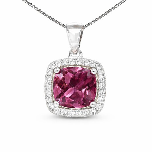 October Cushion Birthstone Color CZ Pendant in Sterling Silver