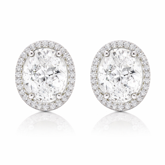 April Birthstone Color CZ Oval Earring In Sterling Silver