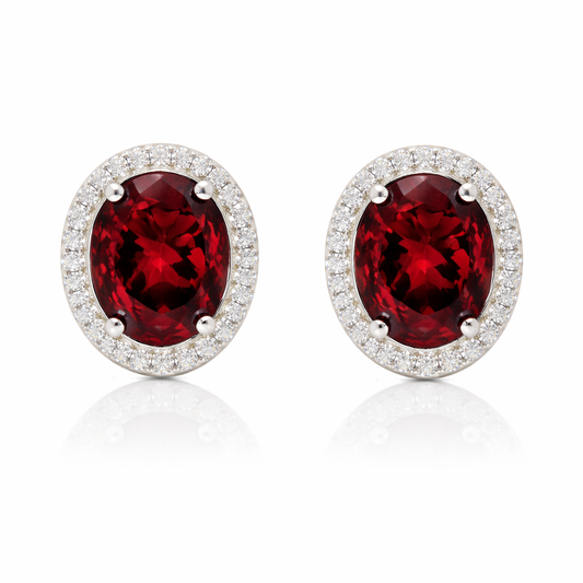 June Birthstone Rhodollite Color CZ Oval Earring In Sterling Silver