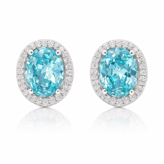 March Birthstone Oval CZ Earring with In Sterling Silver