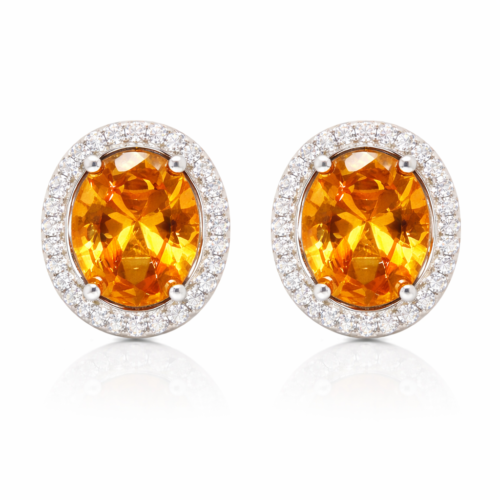 November Birthstone Color CZ Oval Halo Earring In Sterling Silver