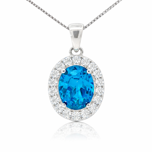 December Birthstone Color CZ Oval Pendant in Sterling Silver