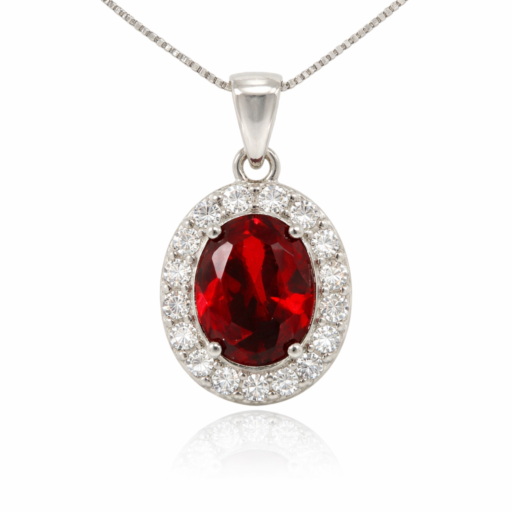 January Birthstone Garnet Color CZ Pendant in Sterling Silver