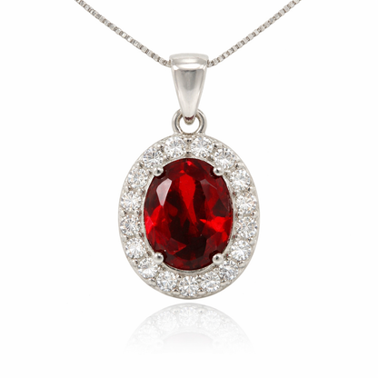 January Birthstone Garnet Color CZ Pendant in Sterling Silver