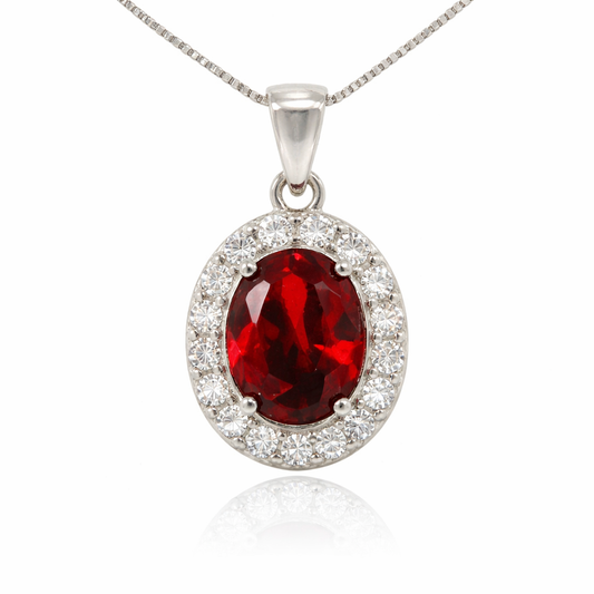 January Birthstone Garnet Color CZ Pendant in Sterling Silver