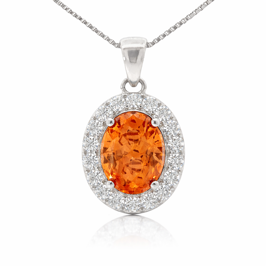 Novemver Birthstone Yellow Color CZ Oval Pendant in Sterling Silver