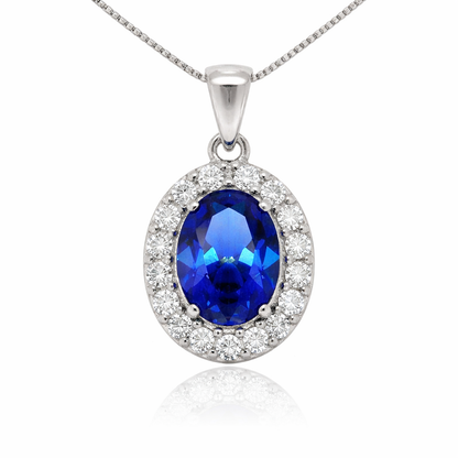 September Birthstone Color CZ Oval Pendant in Sterling Silver