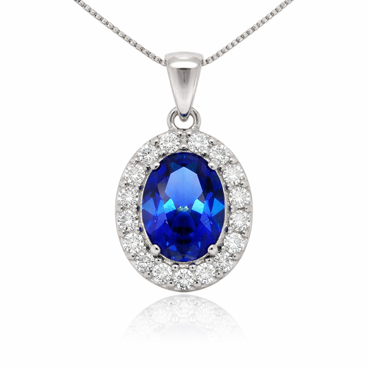 September Birthstone Color CZ Oval Pendant in Sterling Silver