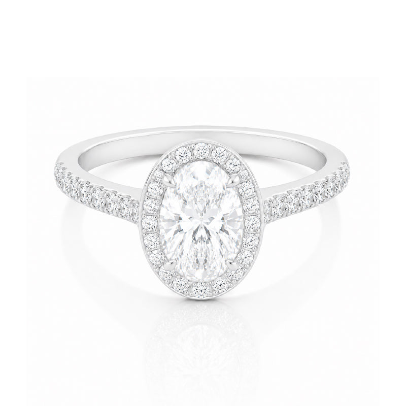 14K White Gold 1.46TDW Oval Lab Grown Diamond Halo Engagement Ring