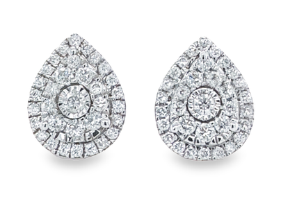 10k White Gold 1.00TDW Diamond Pear Shape Cluster Earrings