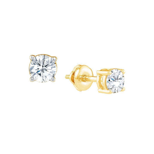 0.15TDW Round Diamond Solitaire Stud Earrings in 14K Yellow Gold