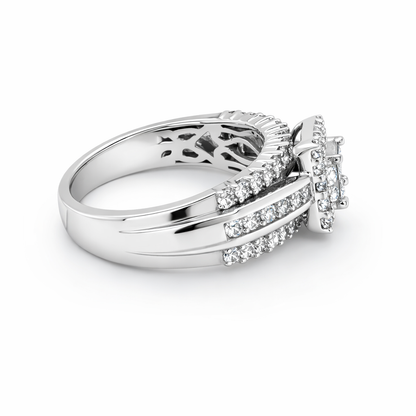 14K White Gold 1.00TDW Diamond Quad Princess Cut Halo Engagement Ring