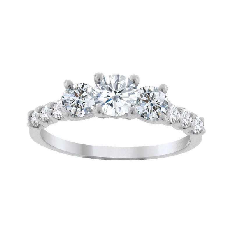 14K White Gold 1.00TDW Diamond Past Present Future Ring with Accent Diamonds