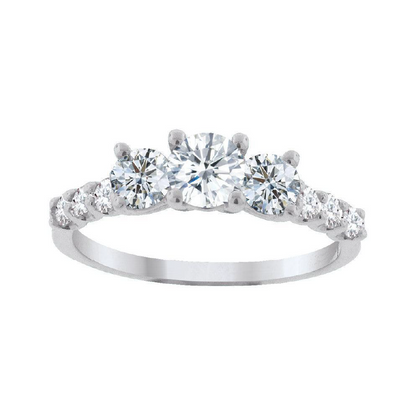 14K White Gold 1.00TDW Diamond Past Present Future Ring with Accent Diamonds