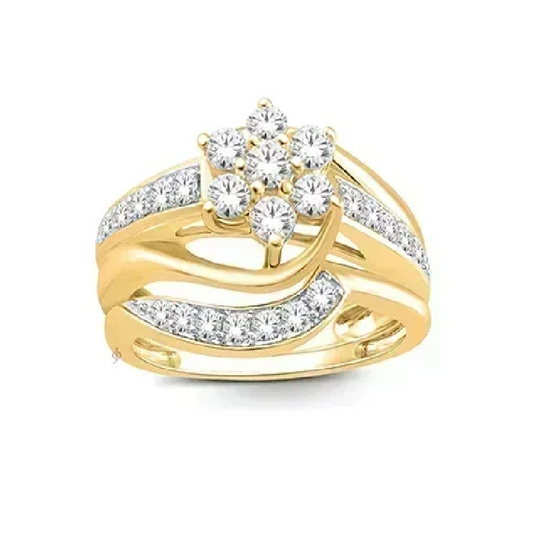 14K Yellow Gold 0.75TDW Diamond Flower Head Wedding Set