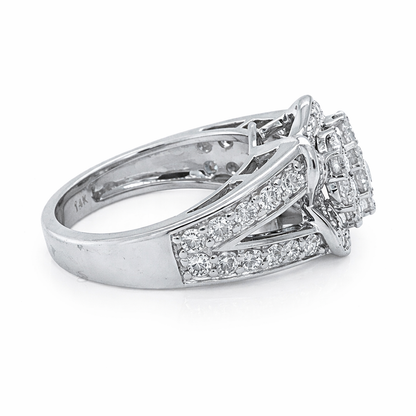 14k White Gold 2.00TDW Diamond Illusion Centre Ballerina Style Anniversary Ring