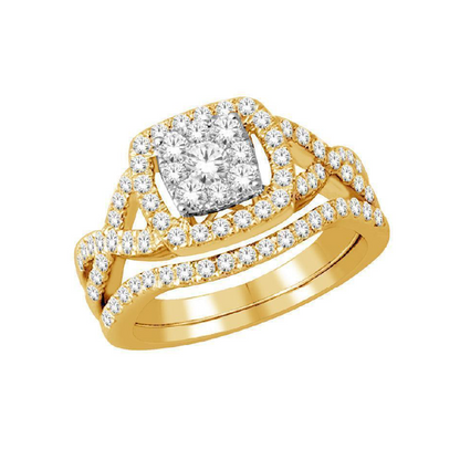 10K Yellow Gold Bridal Diamond Ring Wedding Set with 1.00TDW Round Diamonds