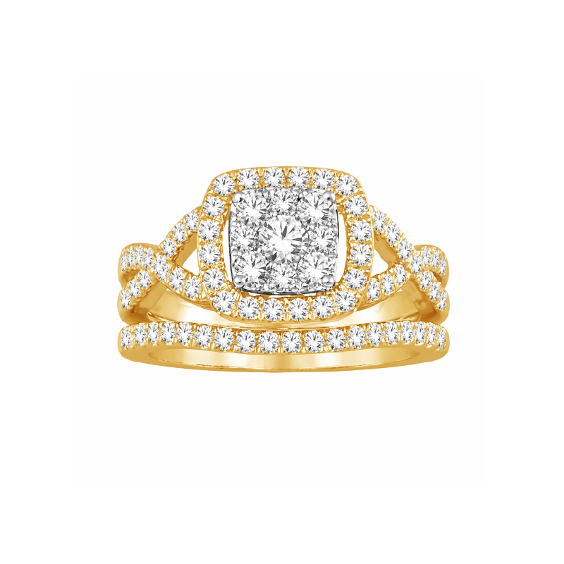 10K Yellow Gold Bridal Diamond Ring Wedding Set with 1.00TDW Round Diamonds