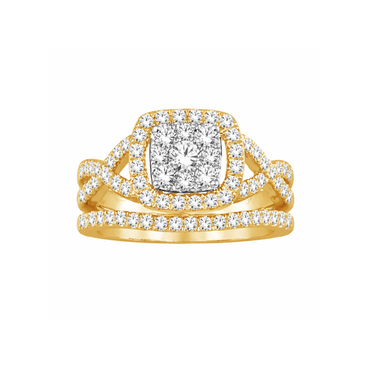 10K Yellow Gold Bridal Diamond Ring Wedding Set with 1.00TDW Round Diamonds